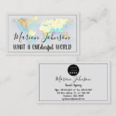 世界地図グローブマップ旅行代理店金ゴールドQRグレー 名刺 (正面/裏面)