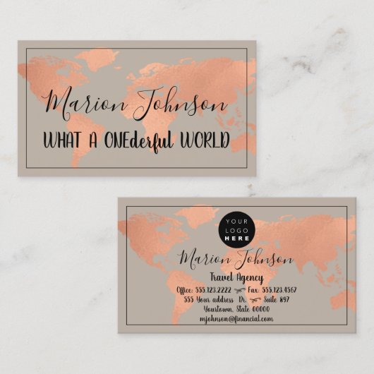 世界地図グローブマップ旅行代理店銅バラ 名刺 (正面/裏面)