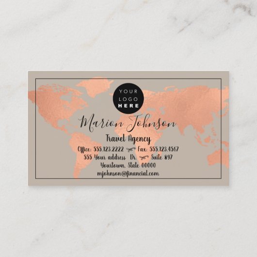 世界地図グローブマップ旅行代理店銅バラ 名刺 (裏面)