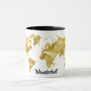 世界地図ゴールドフォイルWanderlustトラベラーブロガー マグカップ