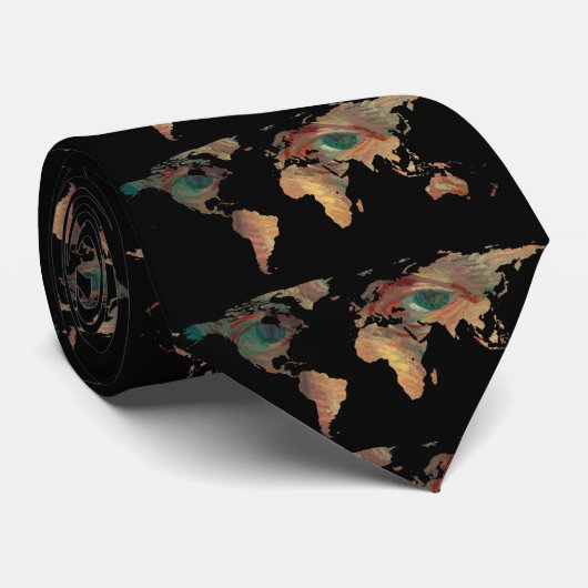 世界地図シルエット – ヴァンゴッホの目絵を描 ネクタイ (ロール)