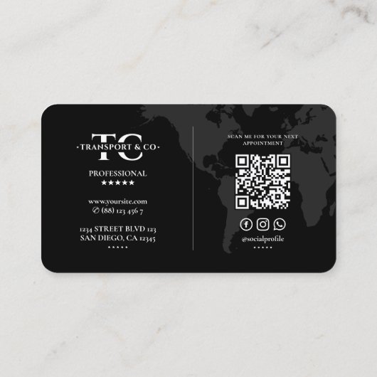 世界地図ストライプマーケティング会社モノグラムブラック 名刺 (裏面)