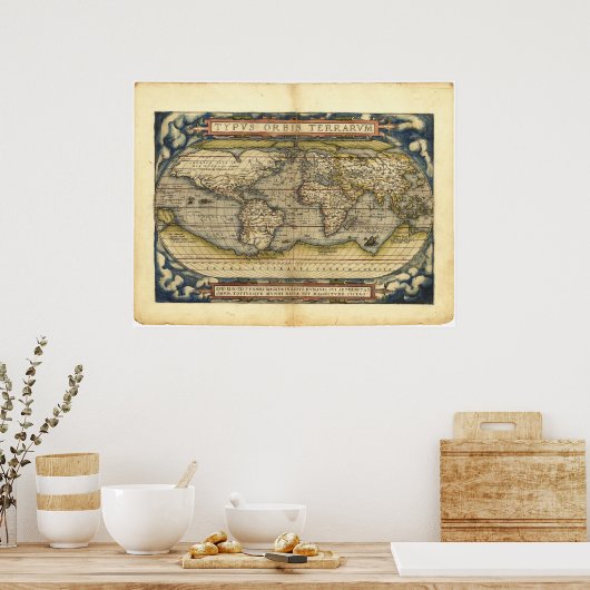 世界地図タイプスオルビステラルムバイアブラハム・オルテリウス ポスター (キッチン)