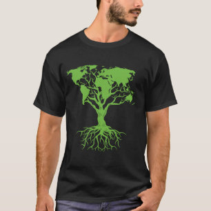 世界地図ツリー救林森林伐採地S Tシャツ