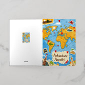 世界地図ハートピンズ 冒険が待っている 箔グリーティングカード (外側レイダウン)