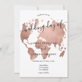 世界地図バラ金ゴールドフォイルシック結婚スクリプト 招待状 (正面)