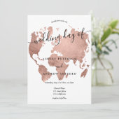 世界地図バラ金ゴールドフォイルシック結婚スクリプト 招待状 (スタンド正面)