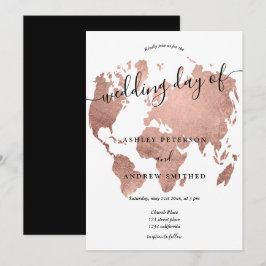 世界地図バラ金ゴールドフォイルシック結婚スクリプト 招待状