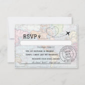 世界地図パスポート目的地の結婚式 出欠カード (正面)