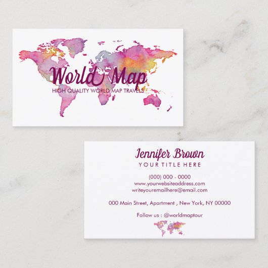 世界地図ピンクブルゴーニュ 名刺 (正面/裏面)