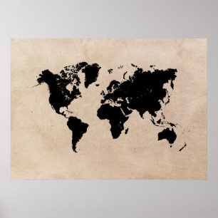 世界地図ブラックポスター ポスター
