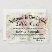 世界地図ベビーシャワー招待状へようこそ 招待状 (正面)