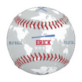 世界地図ベースボールパーソナライズされた 野球ボール (正面)