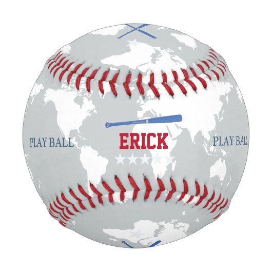 世界地図ベースボールパーソナライズされた 野球ボール (正面)