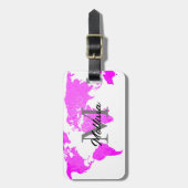 世界地図モノグラムトラベラーズピンクパープルホワイト ラゲッジタグ (正面縦)