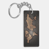 世界地図レザー（地理的な茶色） キーホルダー (正面左)