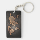 世界地図レザー（地理的な茶色） キーホルダー (裏面)