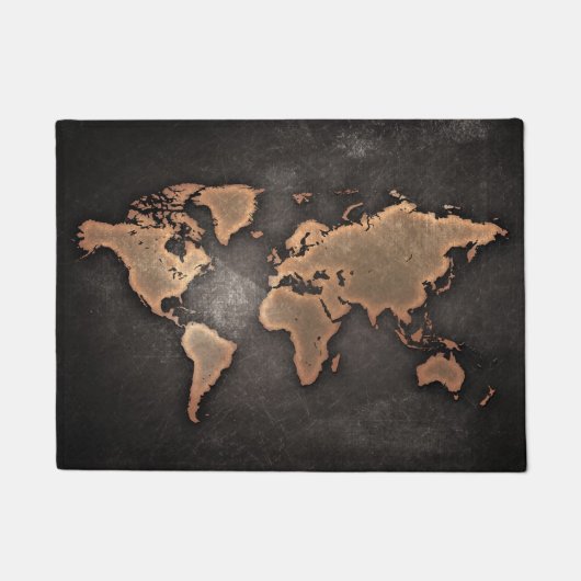 世界地図レザー（地理的な茶色） ドアマット (正面)