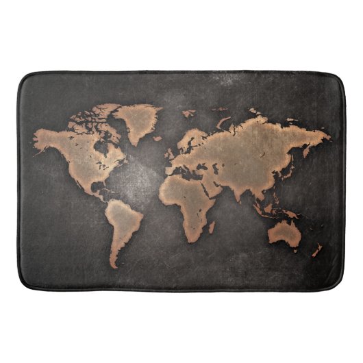 世界地図レザー（地理的な茶色） バスマット (正面)