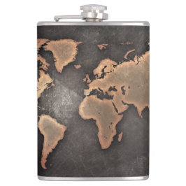 世界地図レザー(地理的な茶色) フラスク