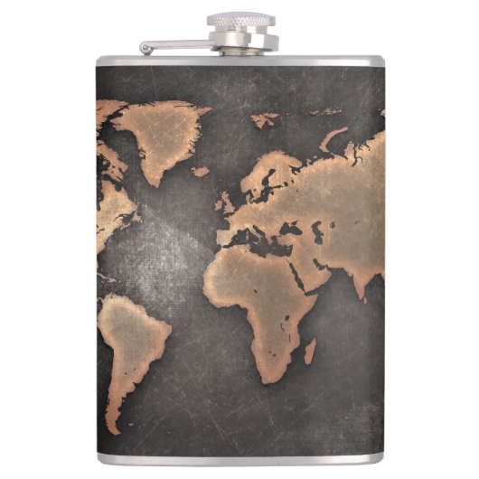 世界地図レザー（地理的な茶色） フラスク (正面)
