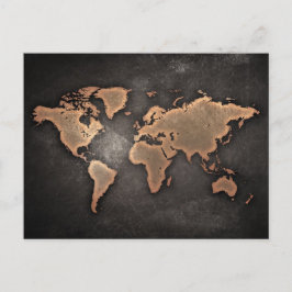 世界地図レザー(地理的な茶色) ポストカード