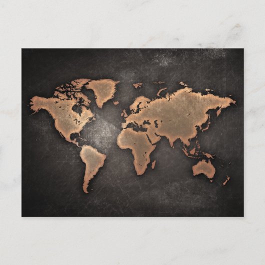 世界地図レザー（地理的な茶色） ポストカード (正面)