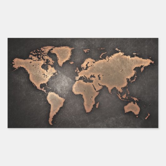 世界地図レザー（地理的な茶色） 長方形シール (正面)