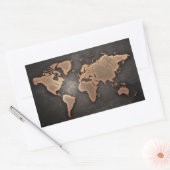 世界地図レザー（地理的な茶色） 長方形シール (封筒)