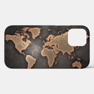 世界地図レザー(地理的な茶色) iPhone 12ケース