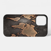 世界地図レザー（地理的な茶色） iPhoneケース (裏面横)