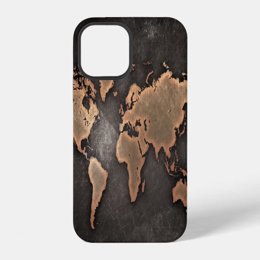 世界地図レザー（地理的な茶色） iPhoneケース (裏面)