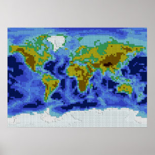 世界地図レンガ ポスター