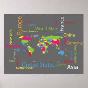 世界地図上の国々 ポスター