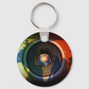 世界地図上の音楽スピーカー キーホルダー