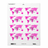 世界地図抽象芸術ピンクパープルホワイトアートトラベラー ラベル (フルシート)