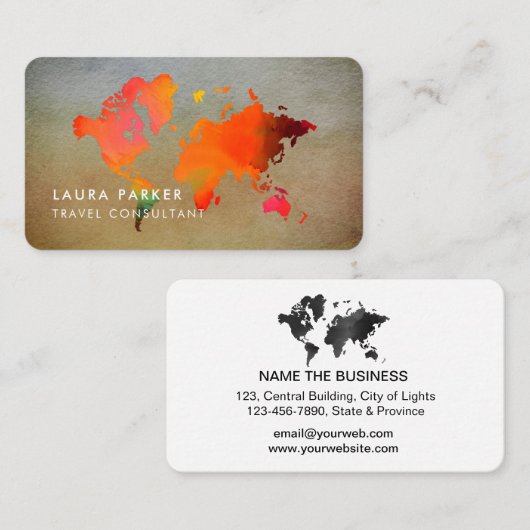 世界地図旅行代理店、水彩観光協会 名刺 (正面/裏面)