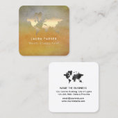 世界地図旅行会社水色金ゴールド観光バス スクエア名刺 (正面/裏面)