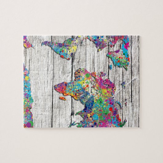 世界地図木 ジグソーパズル (横)