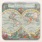 世界地図装飾用クッション スクエアペーパーコースター (正面)
