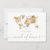 世界地図金ゴールドが私のメイド・オブ・オーナー（花嫁付き添い人）インビタ 招待状 (正面)