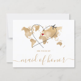 世界地図金ゴールドが私のメイド・オブ・オーナー（花嫁付き添い人）インビタ 招待状