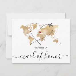 世界地図金ゴールドが私のメイド・オブ・オーナー（花嫁付き添い人） 招待状