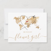 世界地図金ゴールドは私の花の女の子インビタティ 招待状 (正面)