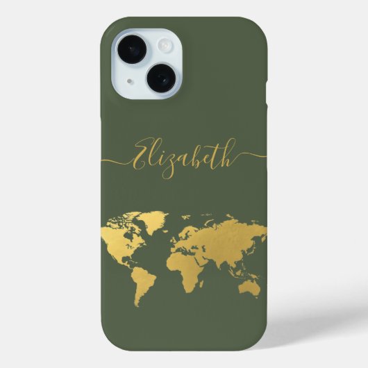 世界地図金ゴールド旅行者モノグラムの緑 Case-Mate iPhoneケース (裏面)