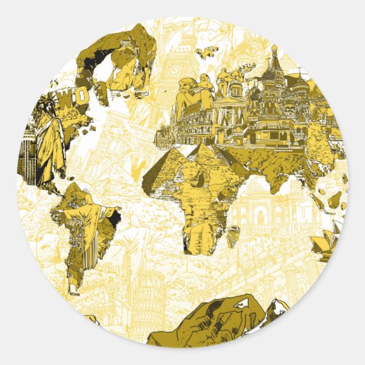世界地図金ゴールド ラウンドシール (正面)