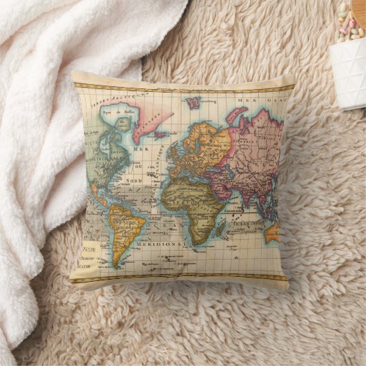 世界地図1700年代アンティーク大陸 クッション (ブランケット)