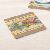 世界地図1700年代アンティーク大陸 スクエアペーパーコースター (アングル)