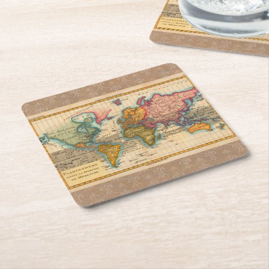 世界地図1700年代アンティーク大陸 スクエアペーパーコースター (アングル)