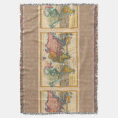 世界地図1700年代アンティーク大陸 スローブランケット (正面縦)